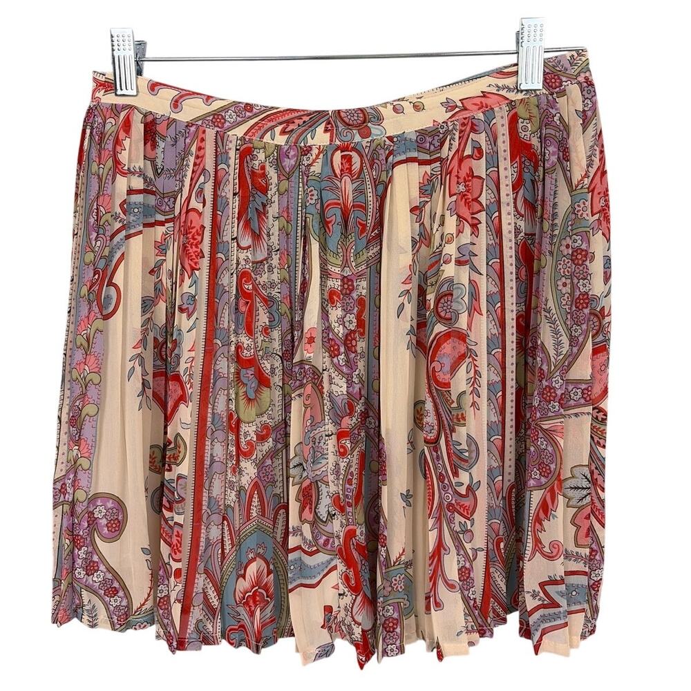 Hilfiger Y2K Indie Sleaze Boho Paisley Floral Pleated Sheer Lined Mini Skirt 6